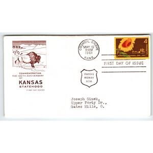Scott #1192 1961 Kansas Statehood 4c Sunflower First Day Cover FDC Buffalo